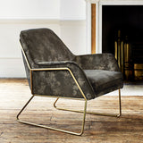 Chair upholstered in a luxurious grey velvet upholstery fabric with stunning metallic foil design