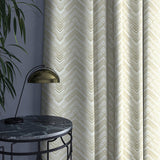 Curtain in a stain resistant cream herringbone weave fabric