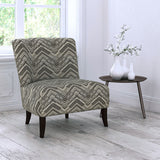 Chair upholstered in a stain resistant dark grey herringbone weave upholstery fabric