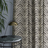Curtain in a stain resistant dark grey herringbone weave fabric
