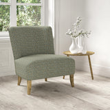 Chair upholstered in a stain resistant blue fabric with geometric check design