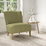 Chair upholstered in a stain resistant green fabric with geometric check design
