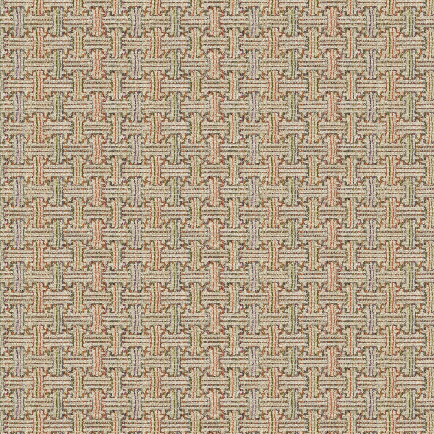 Fabric swatch of a stain resistant weave fabric with a geometric check design in multi-colours