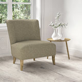 Chair upholstered in a stain resistant neutral fabric with a tweed design