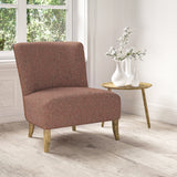 Chair upholstered in a stain resistant pink fabric with a tweed design