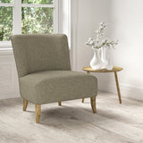 Chair upholstered in a stain resistant grey fabric with a tweed design