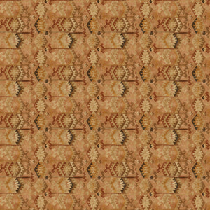 Brown velvet fabric with a vintage kilim inspired design and stain resistant finish