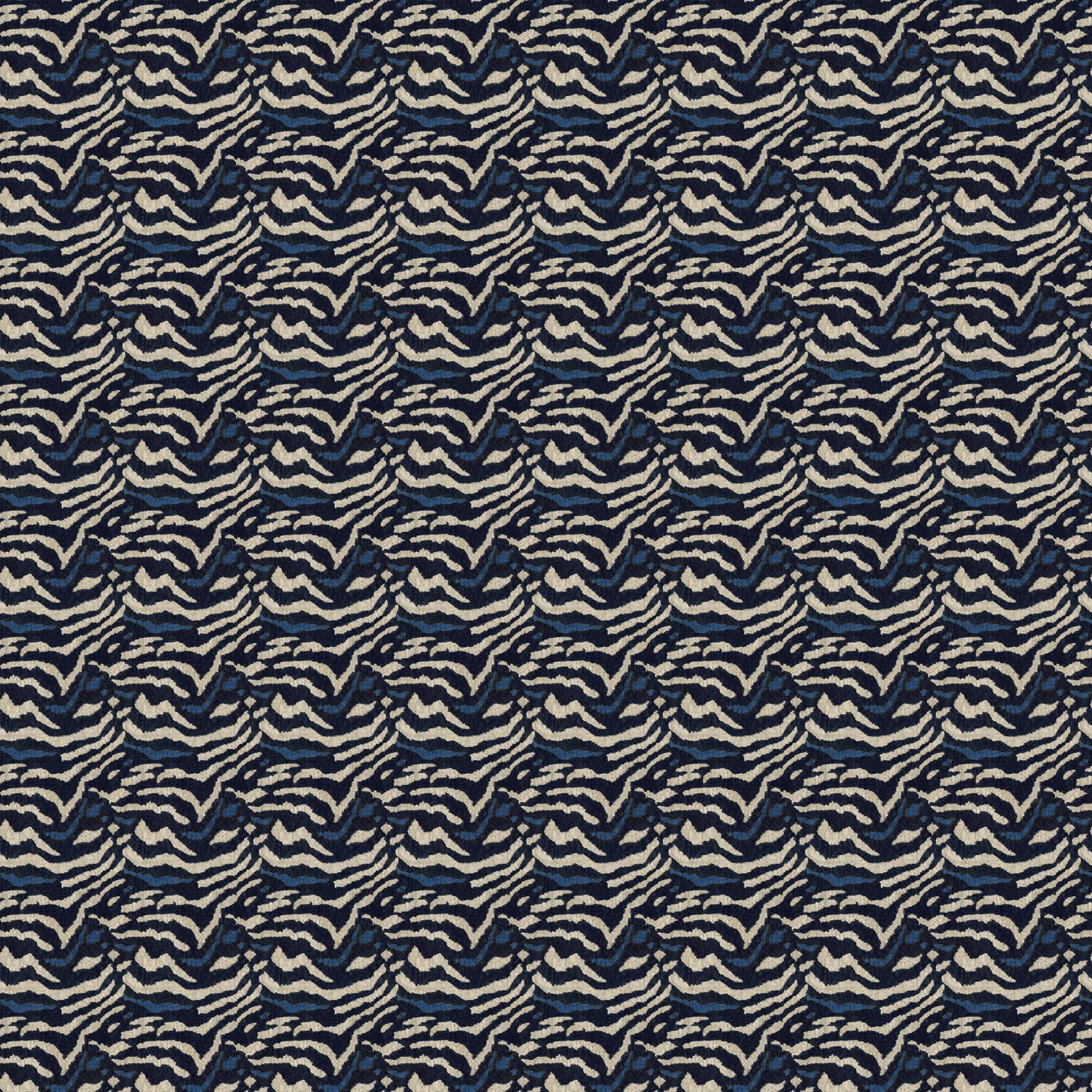 Dark blue velvet fabric with animal print design with a stain resistant finish