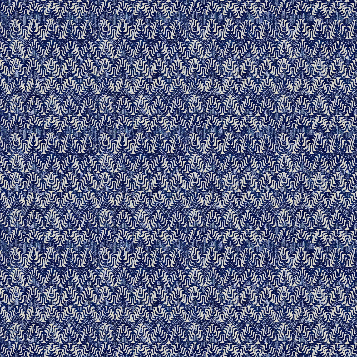 Blue velvet fabric with a modern colour block print and stain resistant finish