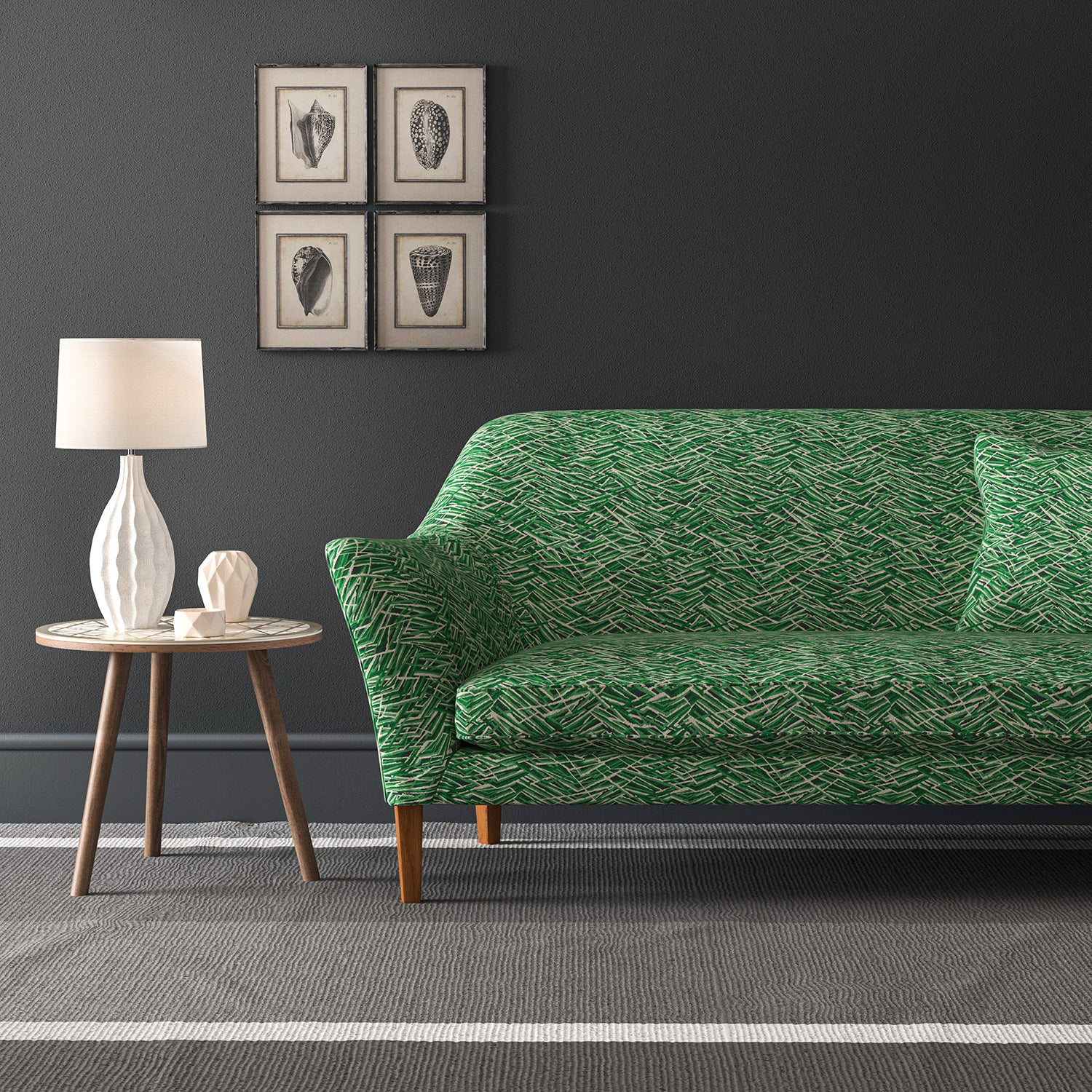 Velvet sofa in a green velvet sofa with stain resistant finish and abstract design