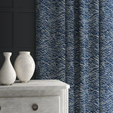 Velvet curtain in a luxury blue velvet fabric with abstract design