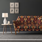 Velvet sofa upholstered in a stain resistant velvet fabric with contemporary abstract design