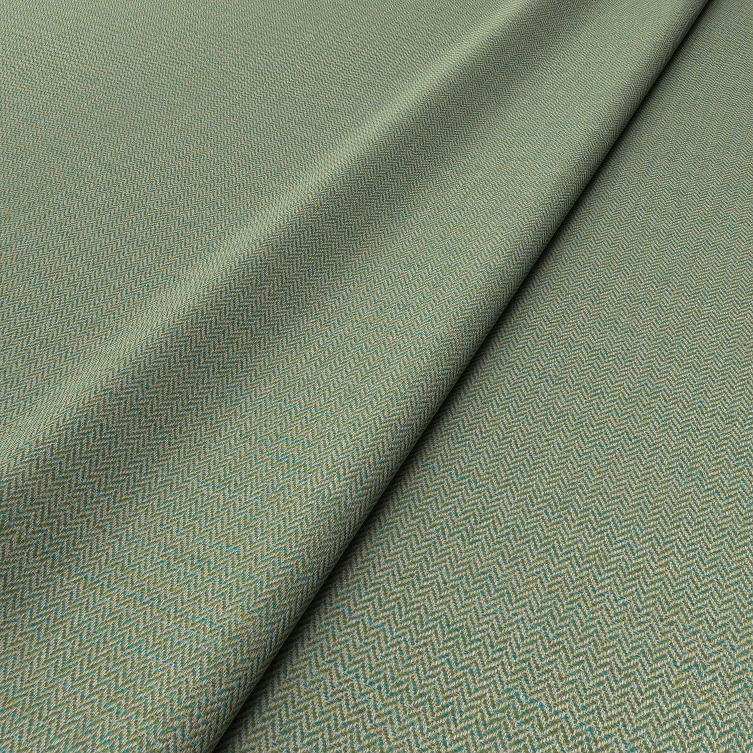 Sample of a woven fabric in a herringbone design in Seagrass
