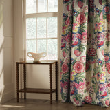 Curtain in a lively, large scale floral linen fabric