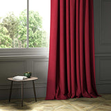 A red woven fabric shown as a curtain.