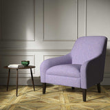A purple woven fabric on an armchair.
