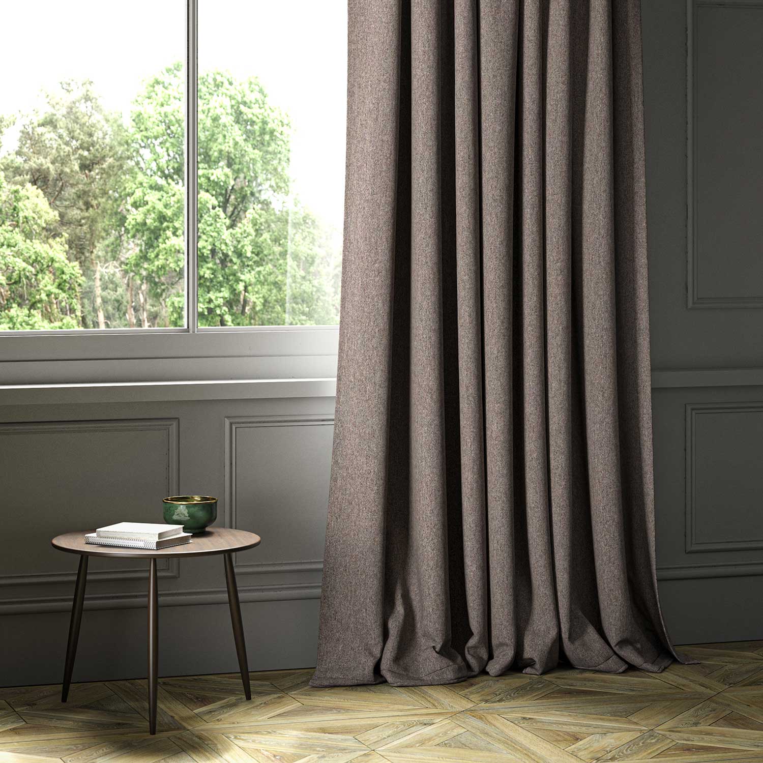 A brown woven fabric on an armchair.