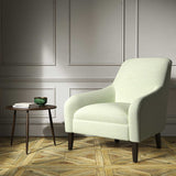 Armchair upholstered in a cream woven fabric