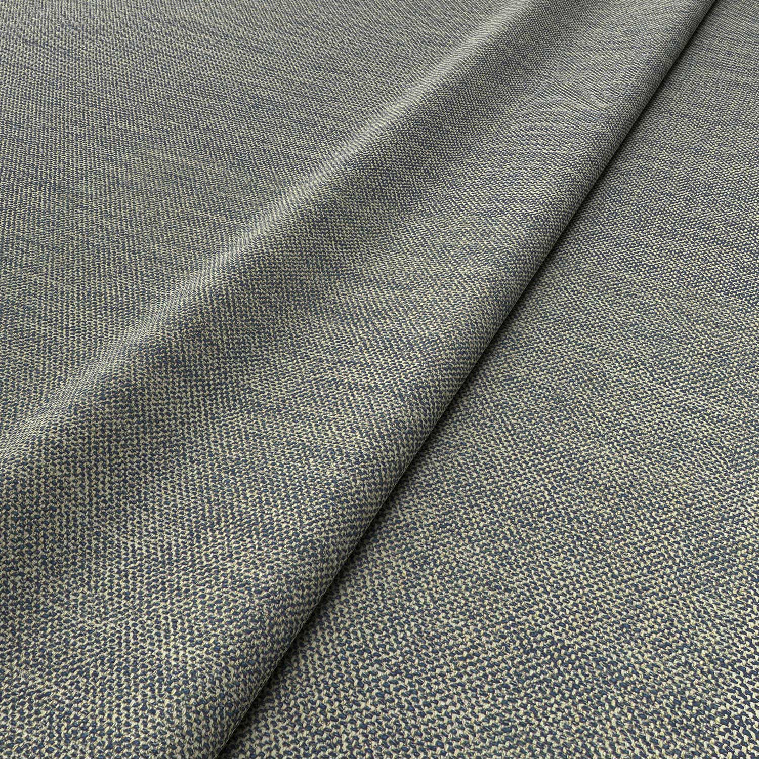 Fabric swatch of a blue woven fabric upholstery