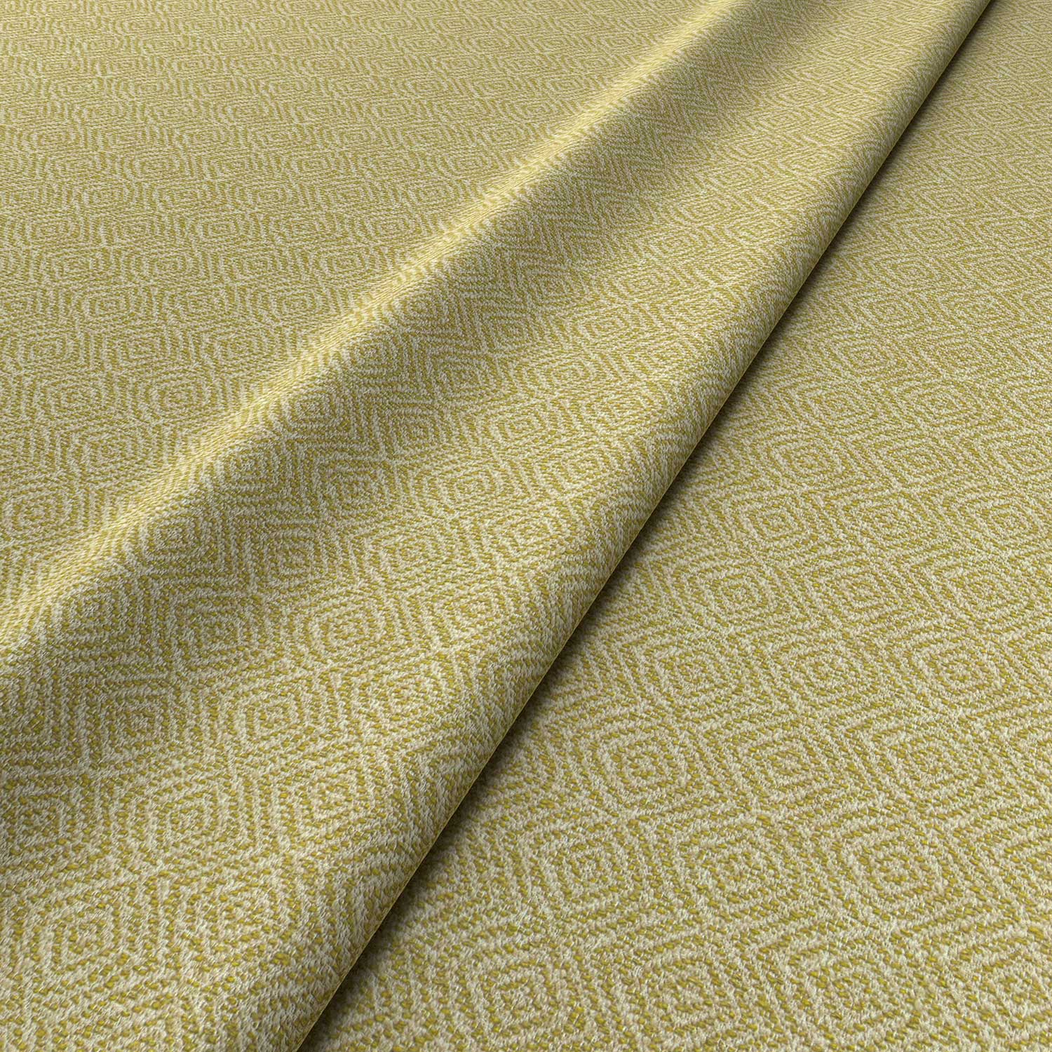 Fabric swatch of a yellow woven fabric for upholstery