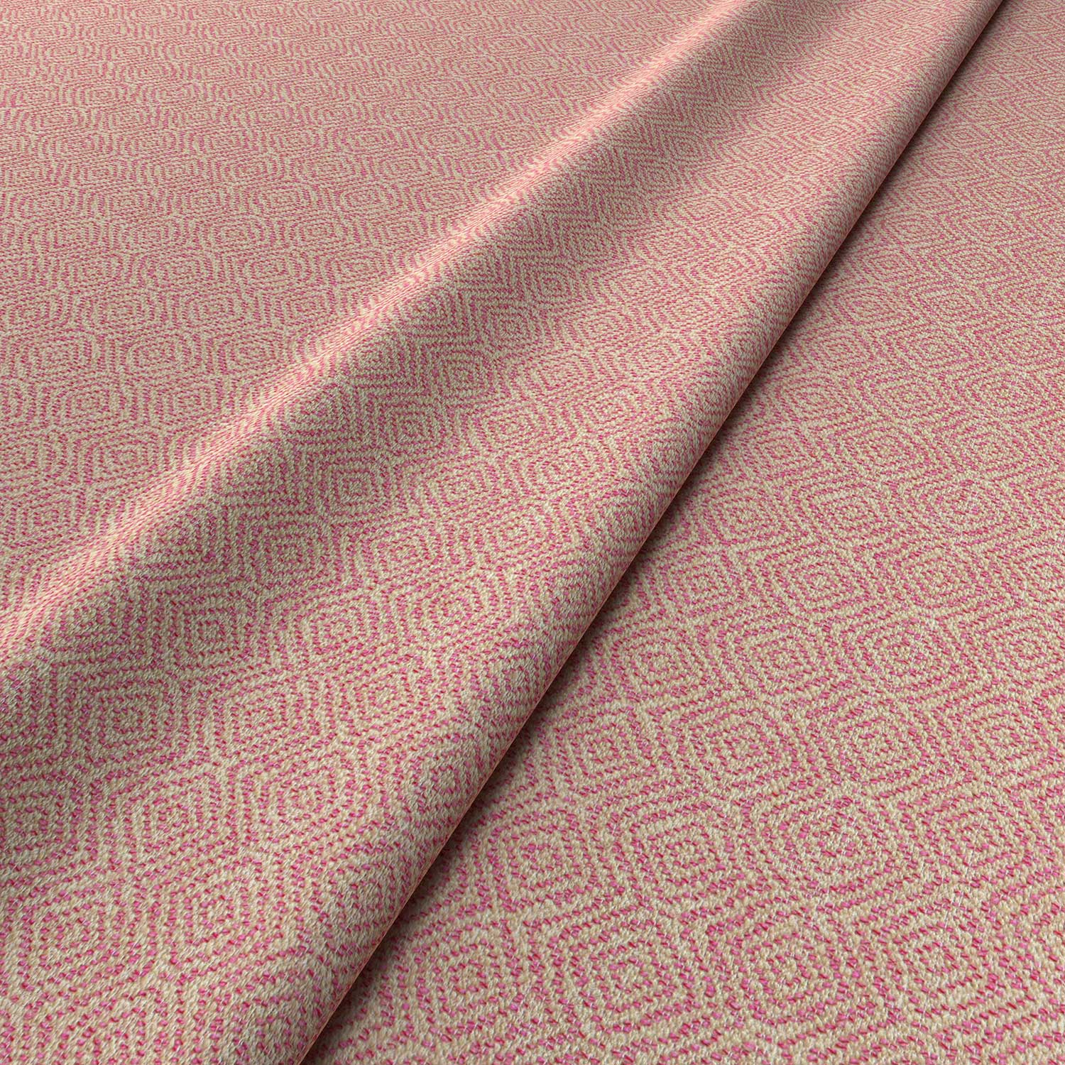 Fabric swatch of a pink woven fabric for upholstery