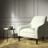 Armchair upholstered in a cream woven fabric