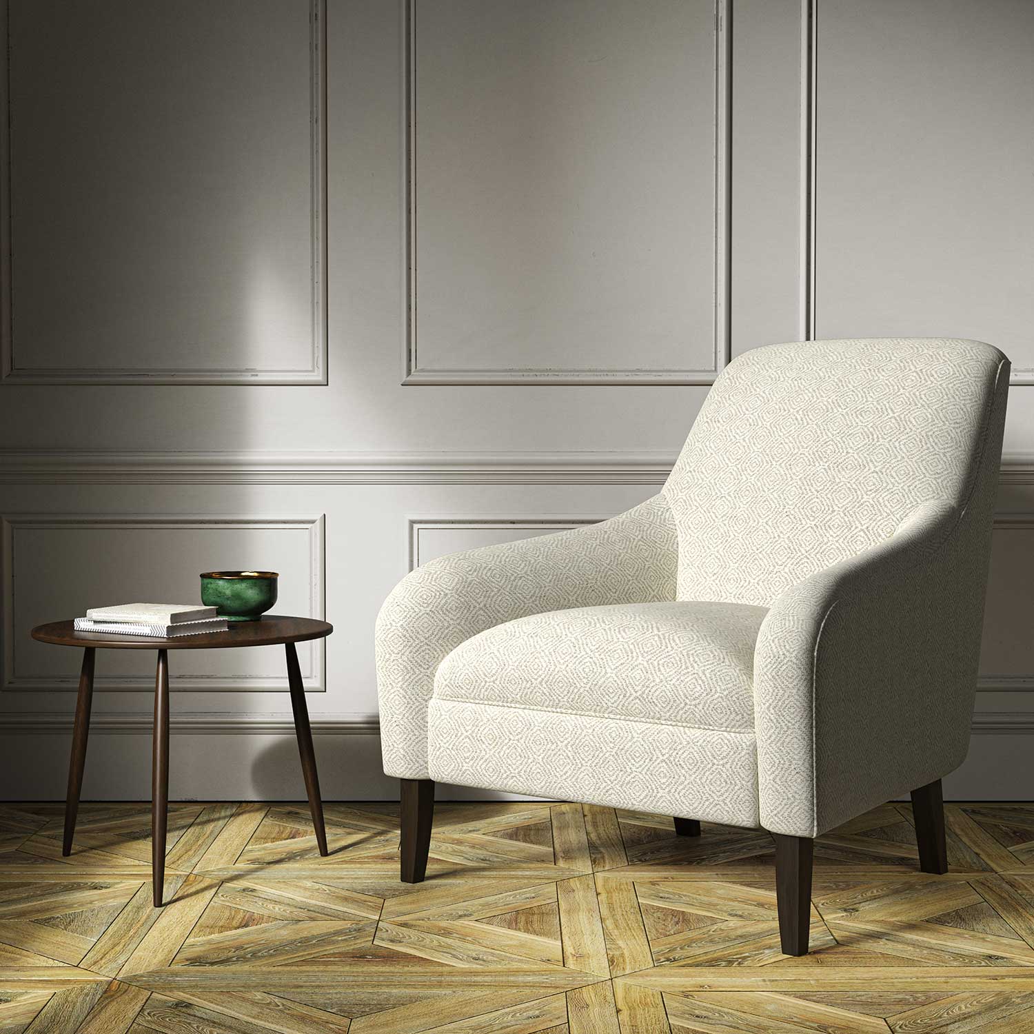 Armchair upholstered in a grey woven fabric