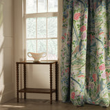 Curtain in a lively, floral and bird linen fabric Edit alt text