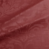 Fabric swatch of a contemporary damask fabric in a burgundy colour for upholstery and curtains.