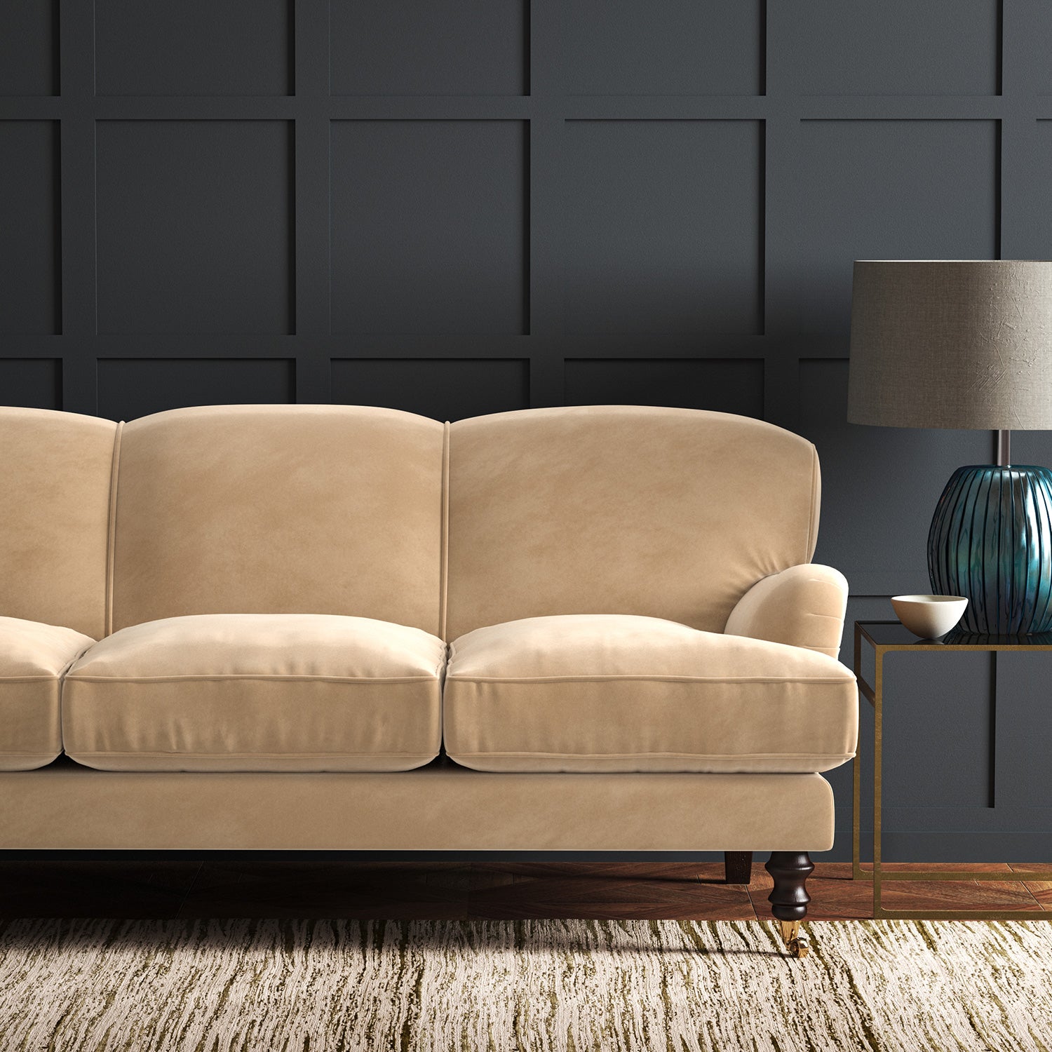 Brown eco velvet upholstery fabric on a sofa