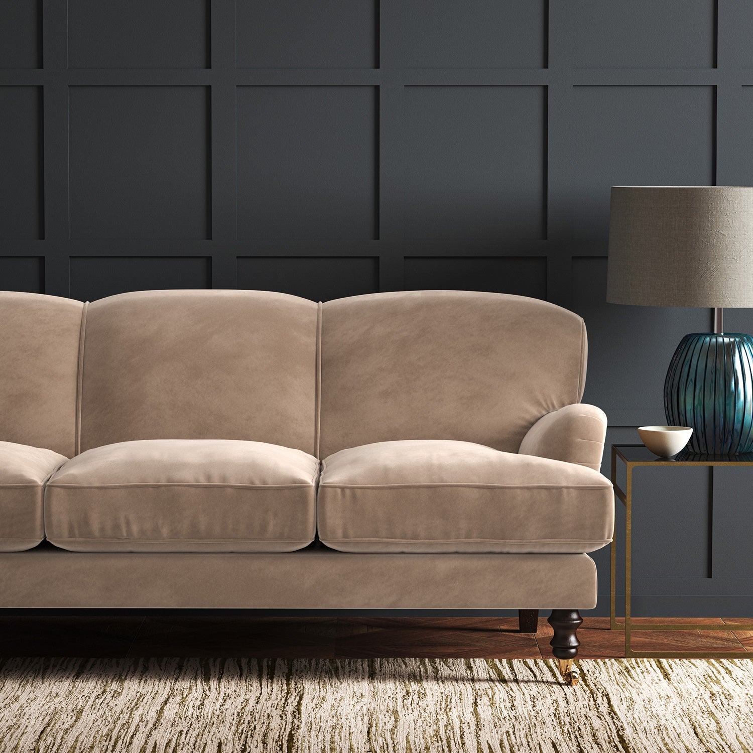 Brown eco velvet upholstery fabric on a sofa