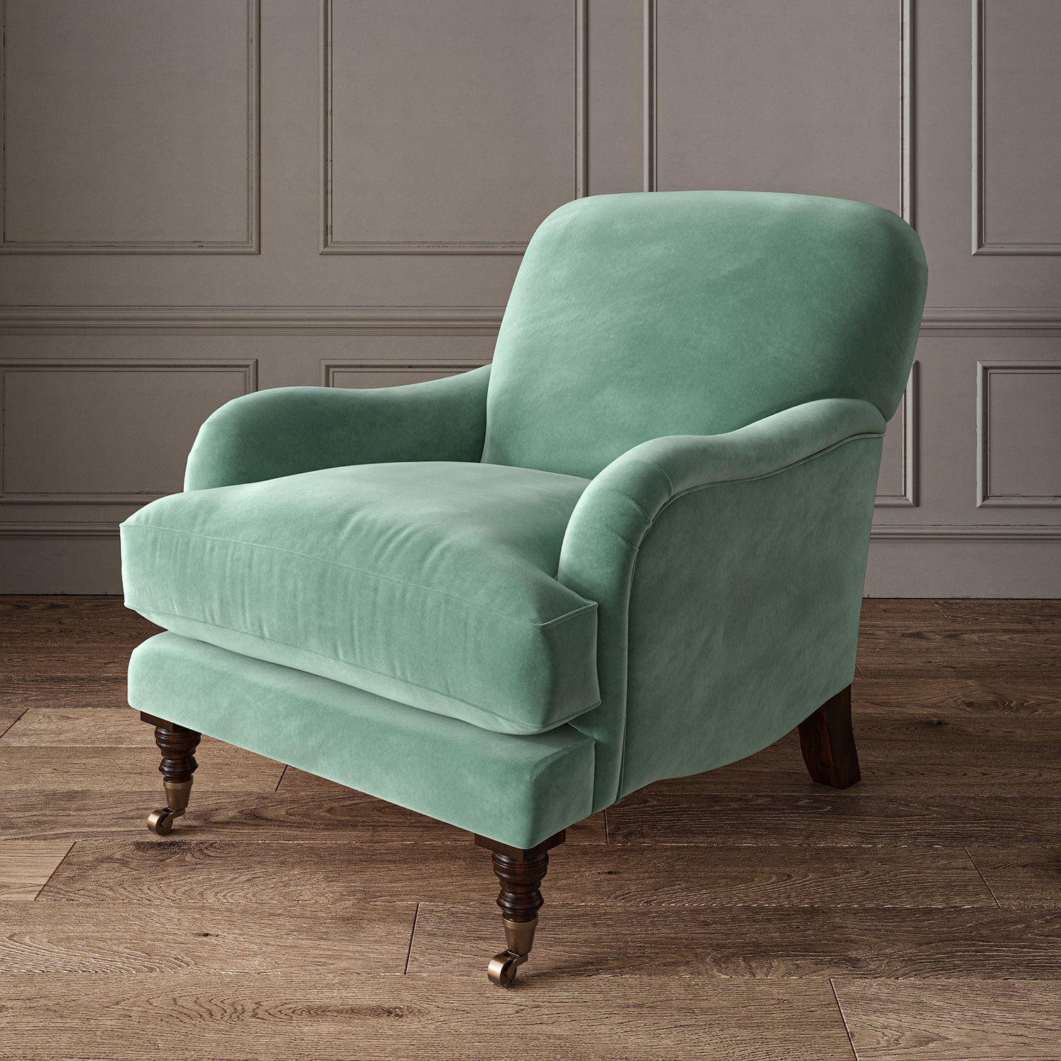 Blue eco velvet upholstery fabric on an armchair