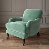 Blue eco velvet upholstery fabric on an armchair