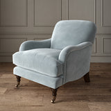 Blue eco velvet upholstery fabric on an armchair