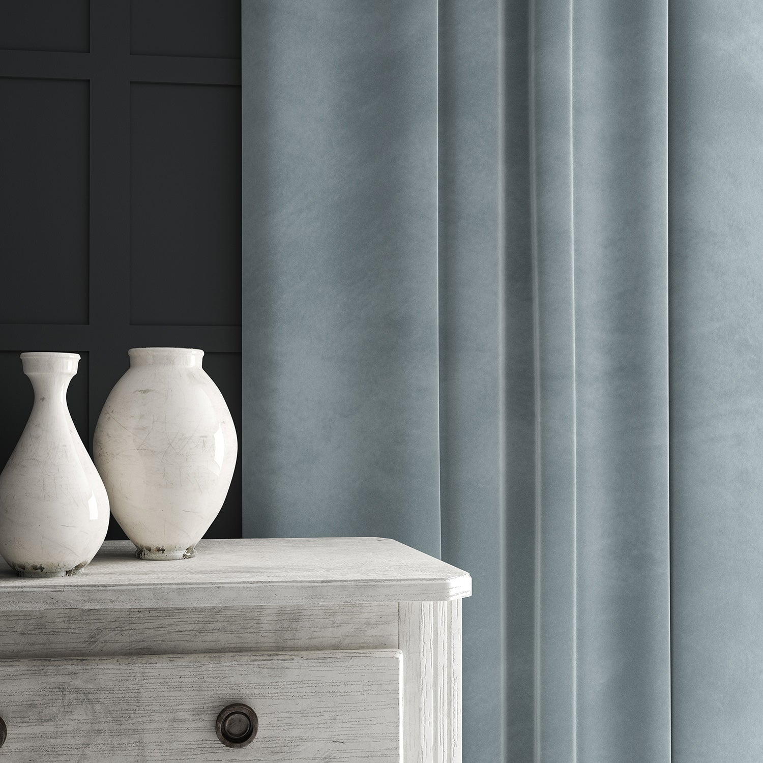Blue eco velvet curtain