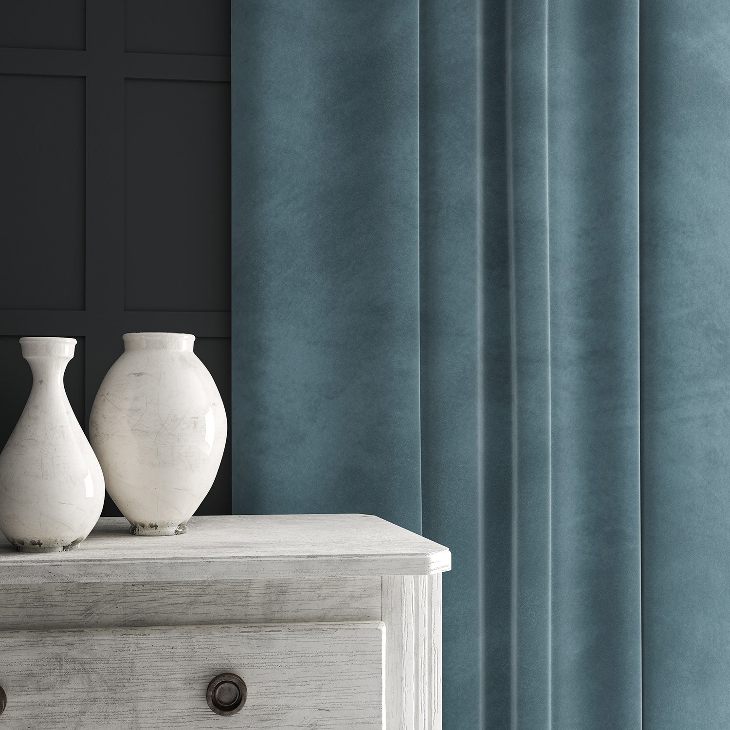 Blue eco velvet curtain