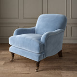 Blue eco velvet upholstery fabric on an armchair