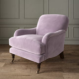 Purple eco velvet upholstery fabric on an armchair