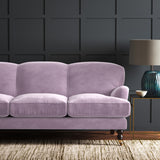 Purple eco velvet upholstery fabric on a sofa