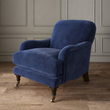 Blue eco velvet upholstery fabric on an armchair