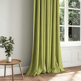 A green woven fabric shown as a curtain.