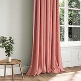 A pink woven fabric shown as a curtain.