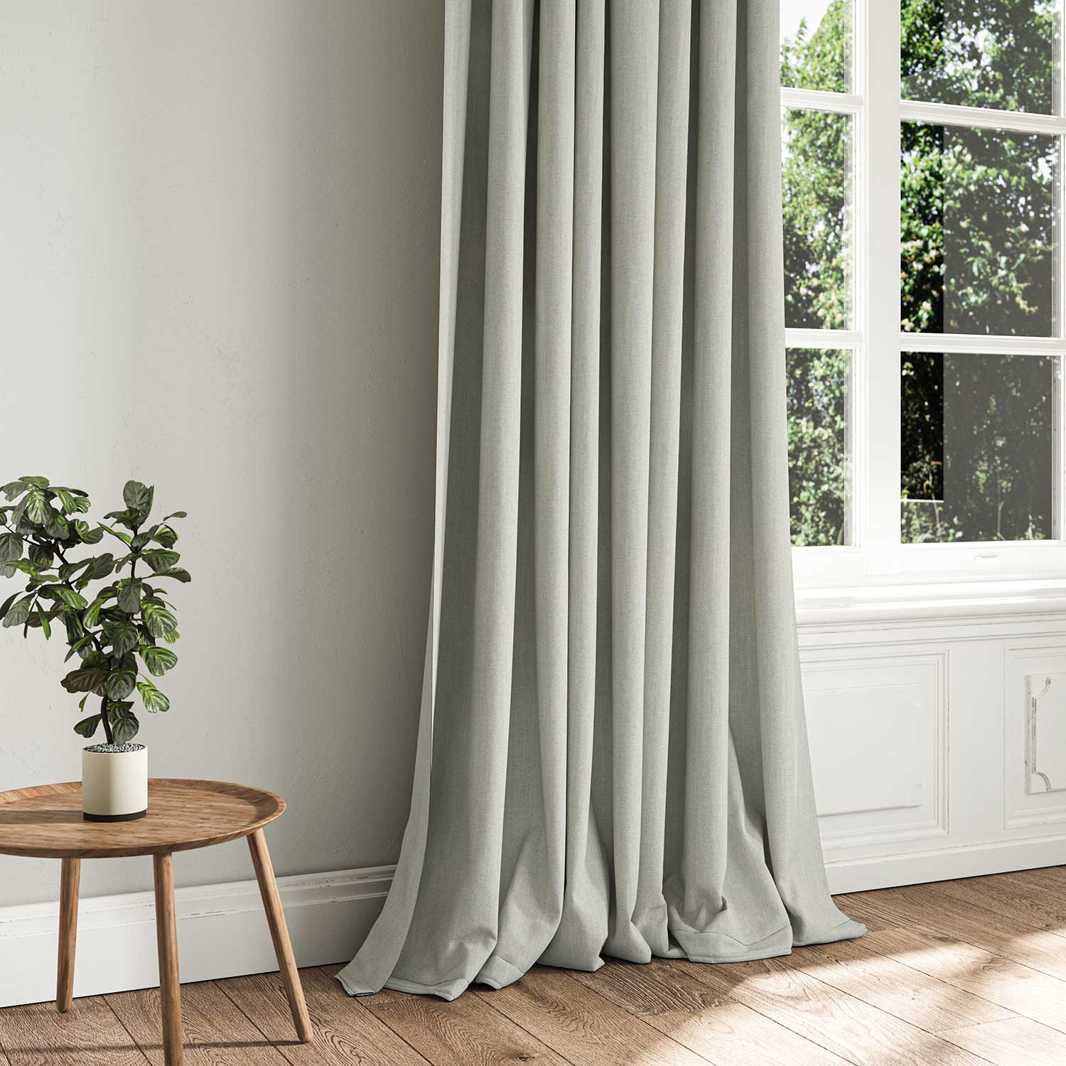 A grey stain resistant woven fabric on an armchair.