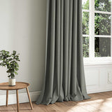 A grey woven fabric shown as a curtain.