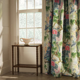 Curtain in a linen fabric with floral and bird design