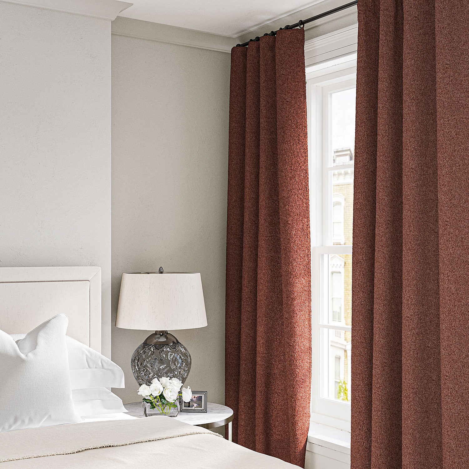Curtain in a boucle fabric in Rose
