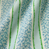 Printed linen fabric sample – fresh bands of jolly colours in blue, green and cream