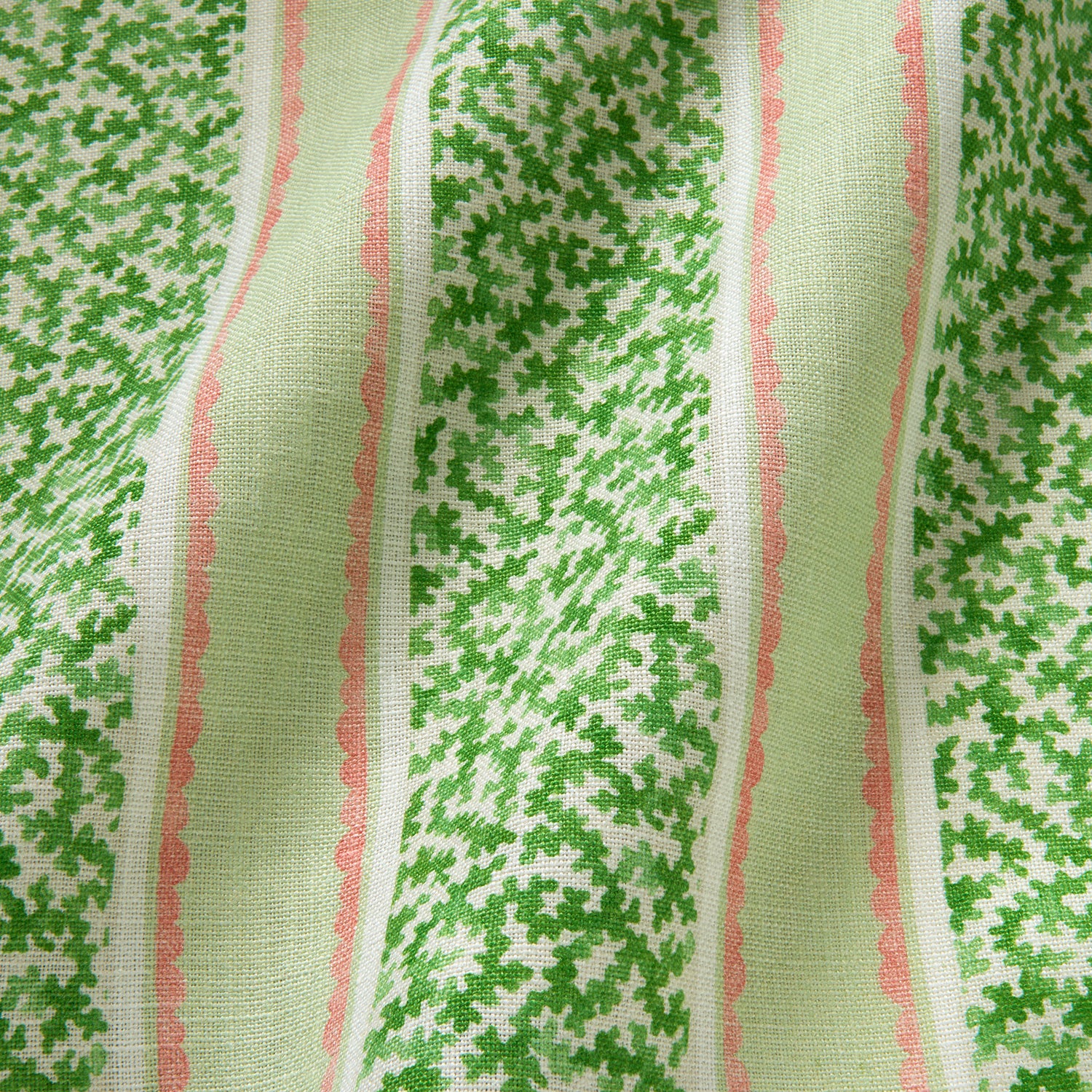 Printed linen fabric sample – fresh bands of jolly colours in green, pink and cream