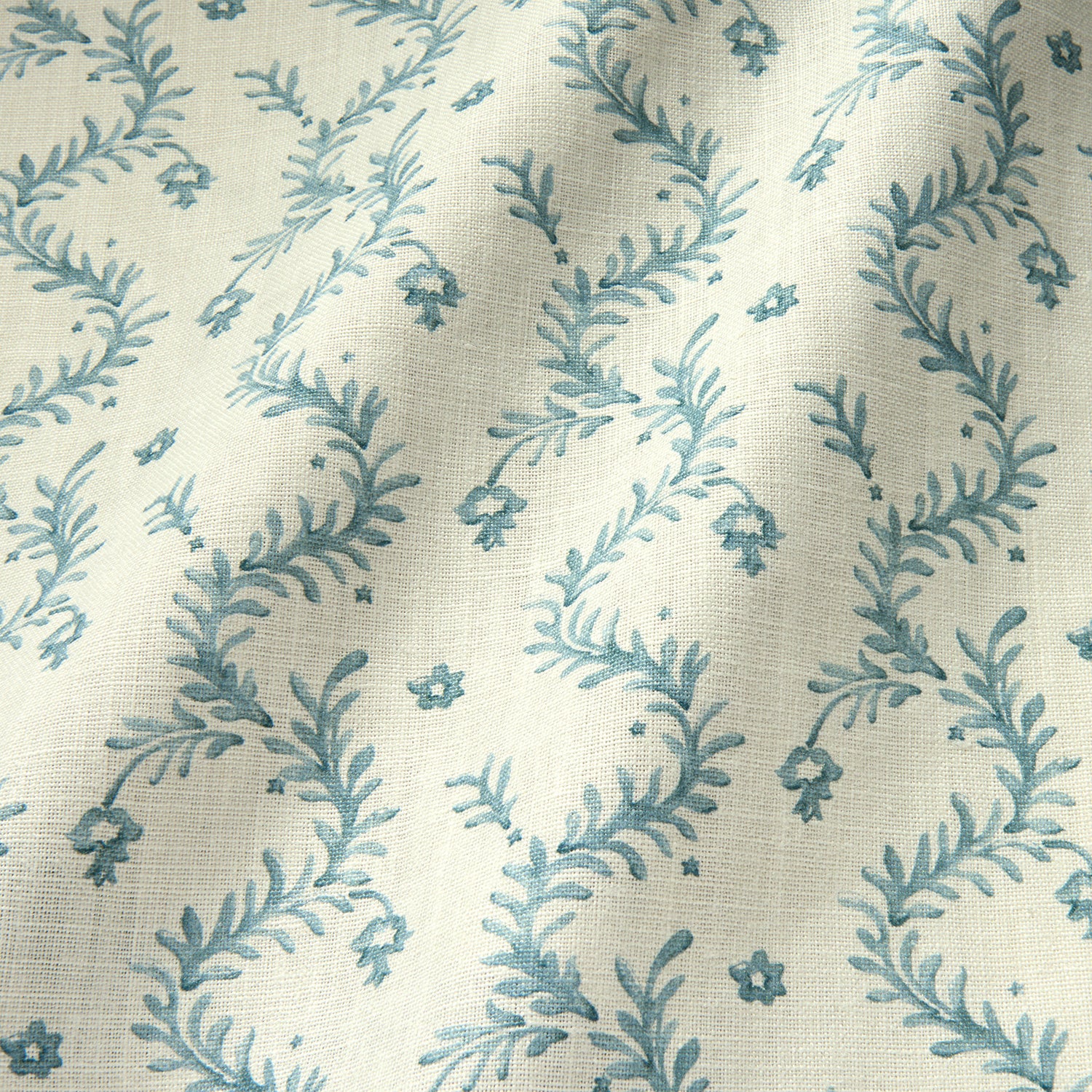 Printed linen fabric - a charming marine-style pattern in blue and cream