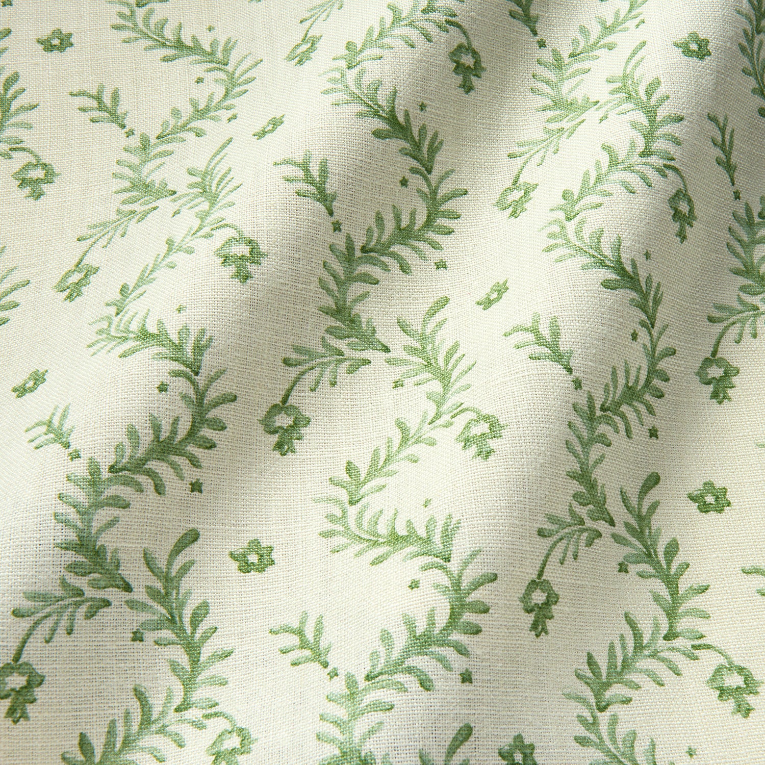 Printed linen fabric - a charming marine-style pattern in green and cream
